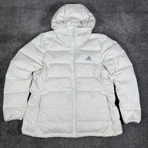 Adidas Jacket Women's XL White Hooded Full Zip Down Fill